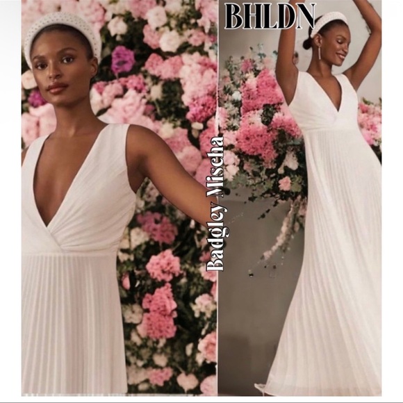 BHLDN x Badgley Mischka Sloane Size 6Ivory Pleated Maxi Wedding Dress - Picture 11 of 11